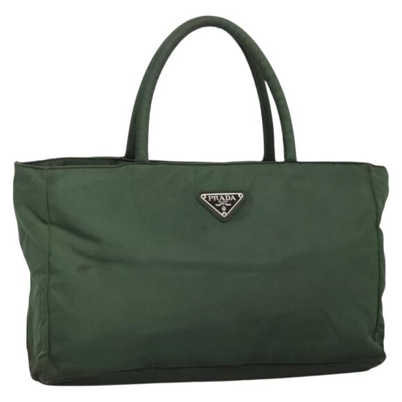 PRADA Hand Bag Nylon Green Silver Auth 135086 - Picture 1 of 16
